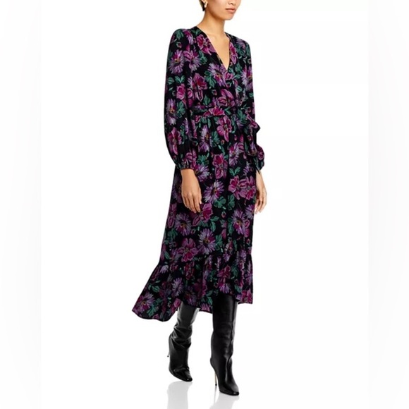 Aqua Long Sleeved Floral Wrap Maxi Dress  L140709 Long Balloon Sleeve Sz Small - Picture 1 of 8